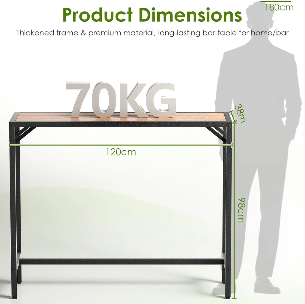 Outdoor Bar Table, 120 x 38 x 98 cm, Tavolo da Giardino Cortile con Piano Impermeabile, Tavolo da Bar Alto con Piedini Regolabili, adatto per Terrazza, Bordo Piscina, Soggiorno, Marrone