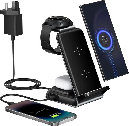 Stazione di Ricarica 4-in-1 in Alluminio per Samsung S24 S23 S22 Ultra Plus Z Flip 5 Z Fold 5 Note 20 Galaxy Buds Watch Charger Galaxy Watch 6/5 Pro