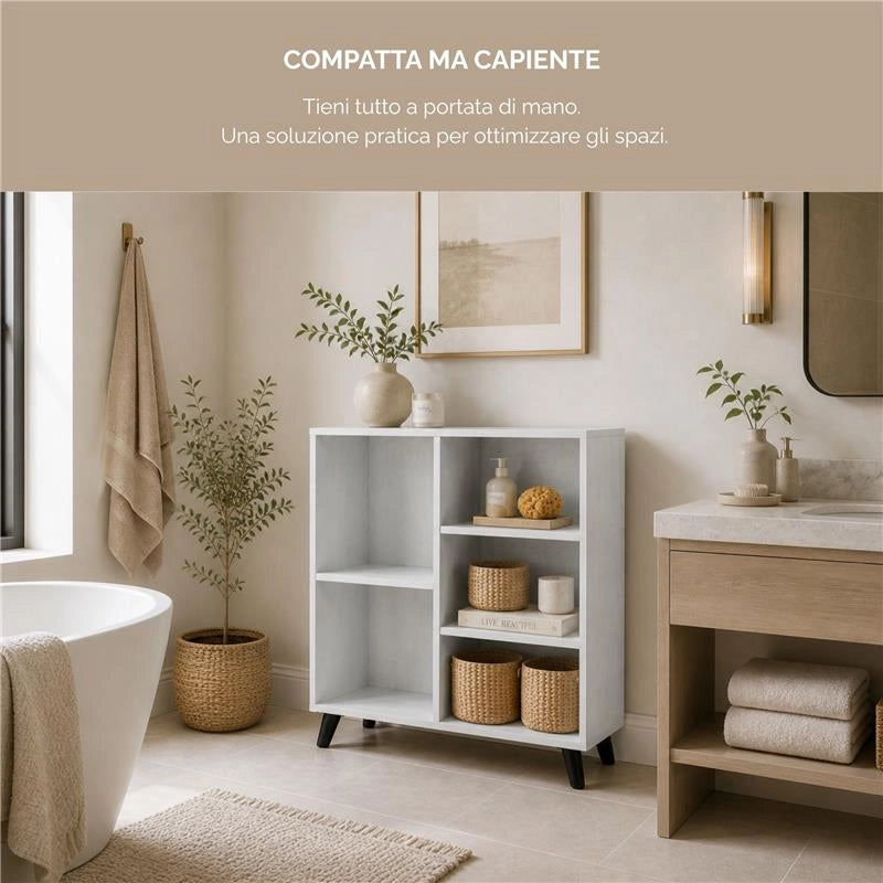 LIBRERIA IN LEGNO BIANCO MODERNA CON 5 RIPIANI SFALSATI DIMENSIONI 80X30X90 CM