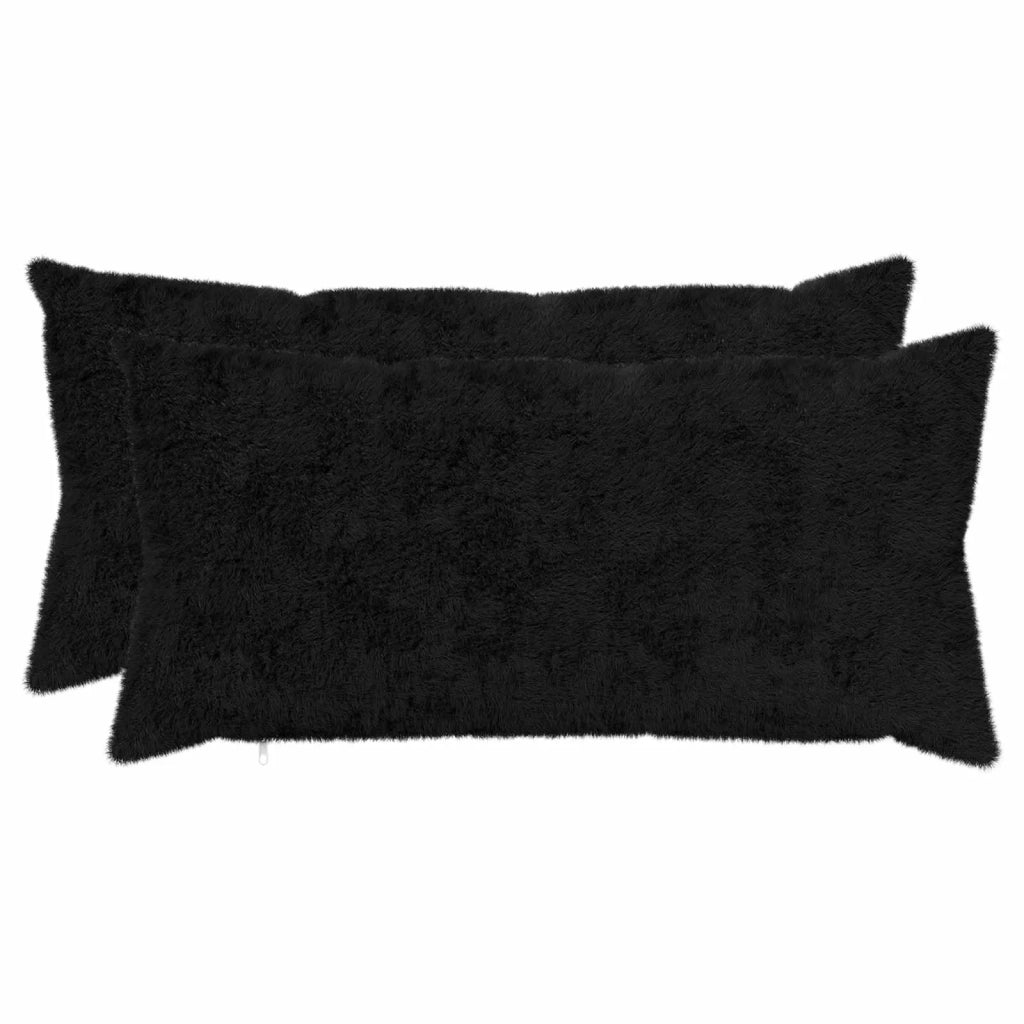 Federa 2 pz HEERLEN Nero 40 x 70 cm Pelliccia di Coniglio Finta 909747