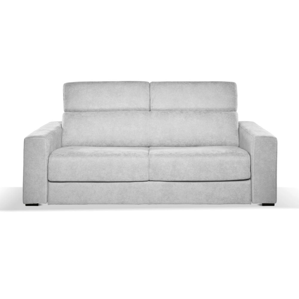 Divano letto Crien 3 posti poggiatesta reclinabili colore Luna 19 grigio chiaro piedini quadrati