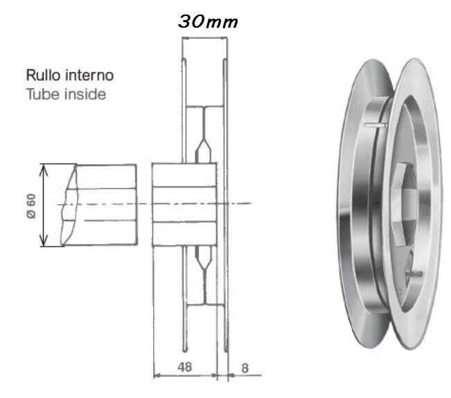 Puleggia passante in ferro zincato per cinghia - Puleggia da 22 cm