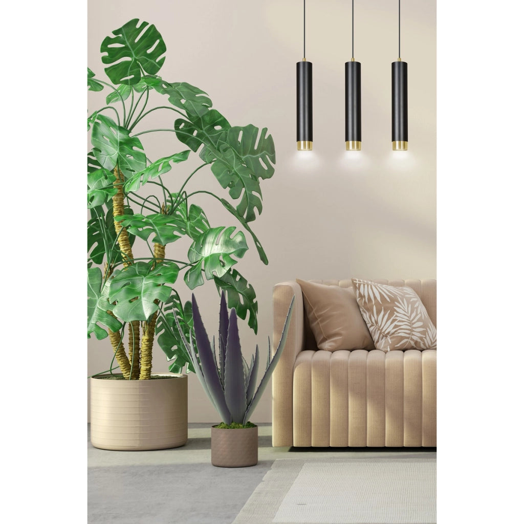 Lampada a sospensione KIBO in acciaio nero opaco e oro