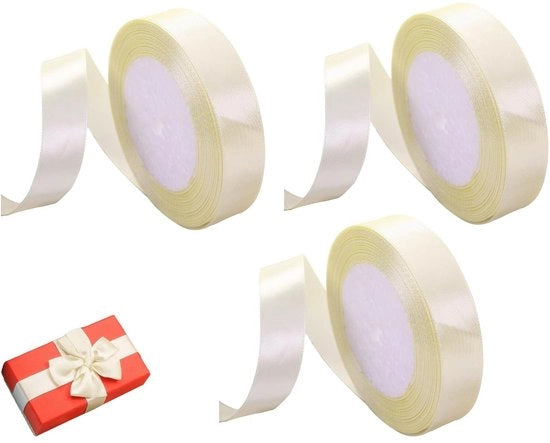 Set di Linti Decorativi - 3 Rotoli di Linto Beige in Satin - 2 cm Larghezza - 66 m Lunghezza Totale - Striscia di Ricamo Decorativa - Regalo per Compleanno/Sposali
