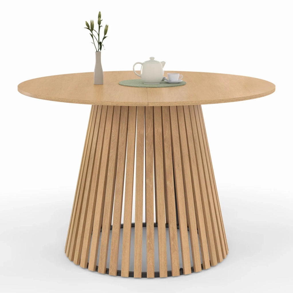 IDMarket - Tavolo da pranzo rotondo per 6 persone CARMEN con gambe a doghe in legno e piano in legno da 110 cm