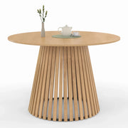 IDMarket - Tavolo da pranzo rotondo per 6 persone CARMEN con gambe a doghe in legno e piano in legno da 110 cm