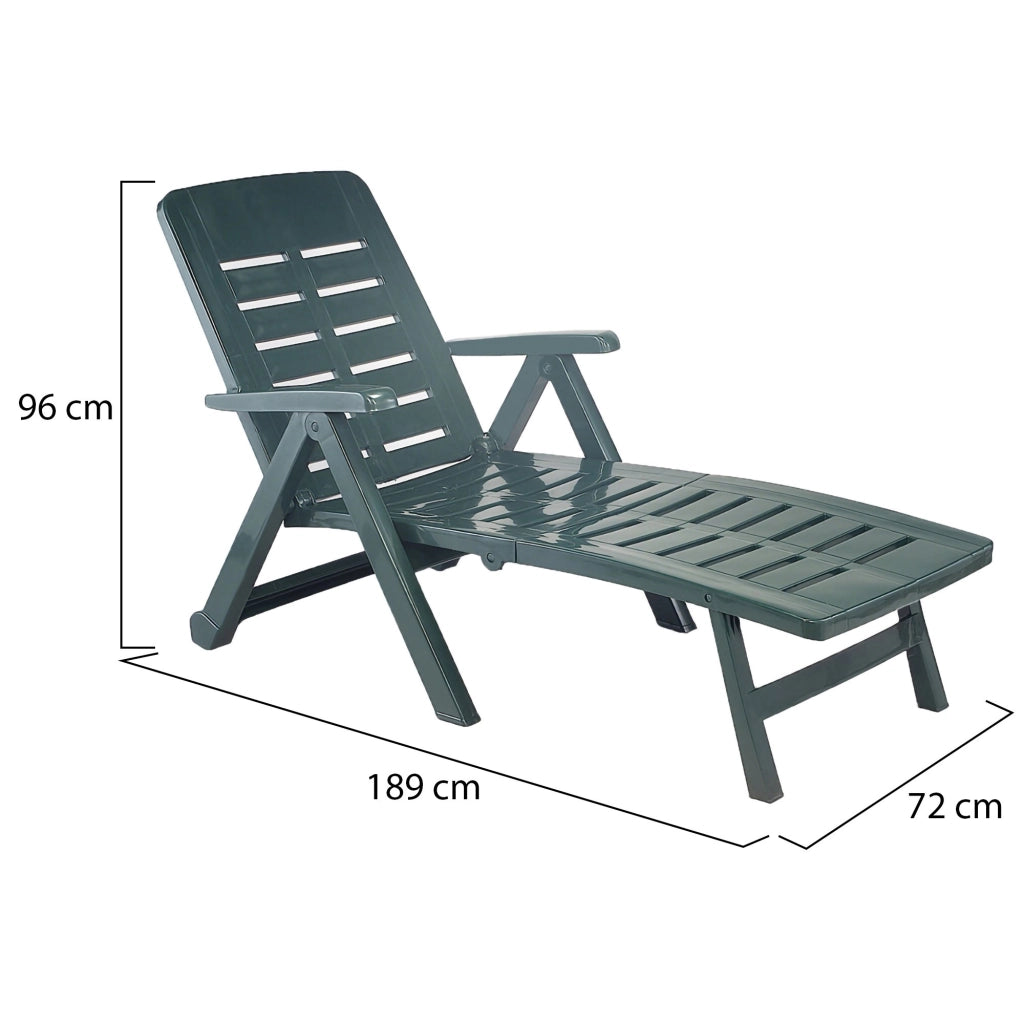 Sdraio da Giardino Noahs, Lettino Prendisole Ruote Made in Italy, 189x72x96h cm Verde