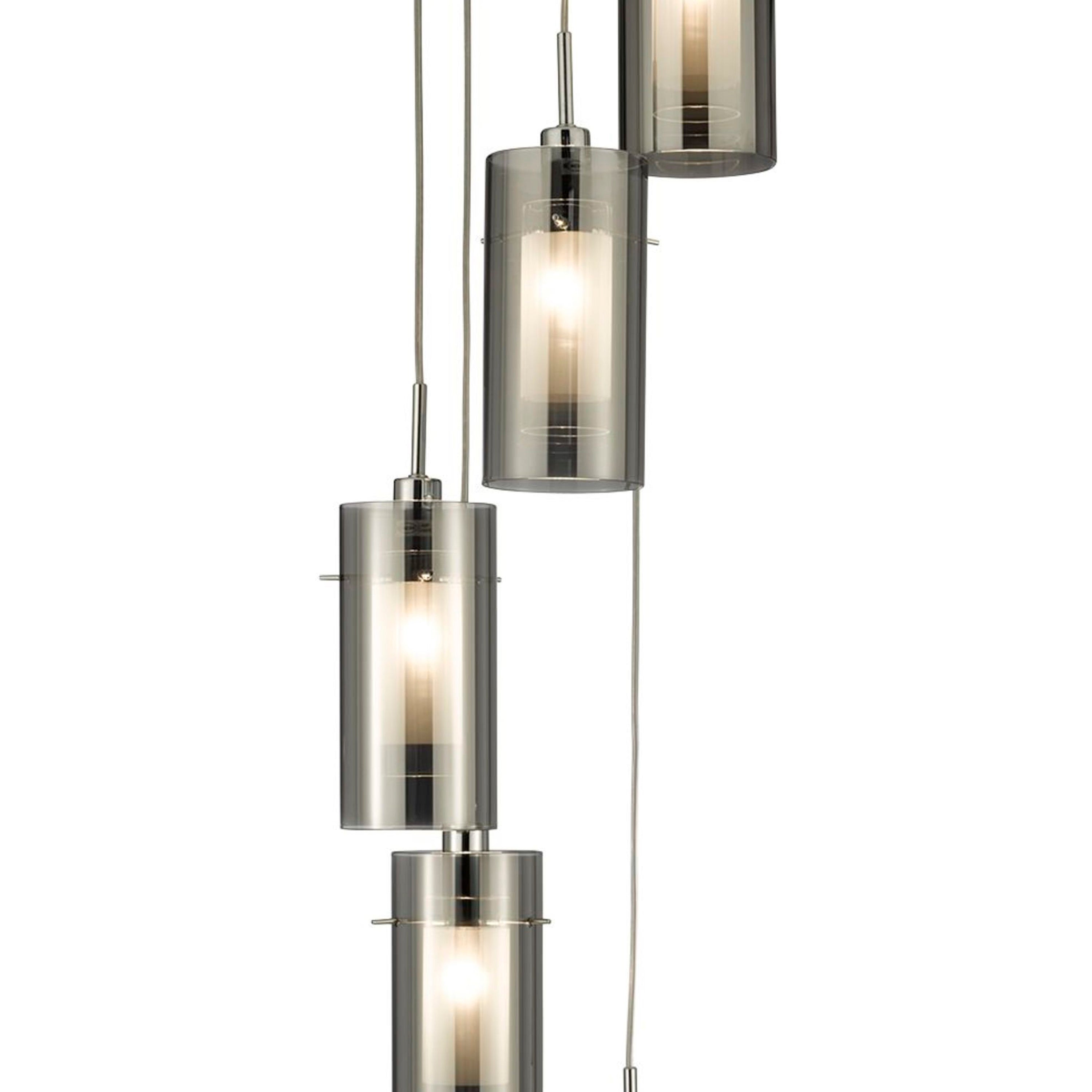 Lampadario Contemporaneo Duo 2 Acciaio Argento Cromo 5 Luci E14
