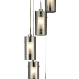 Lampadario Contemporaneo Duo 2 Acciaio Argento Cromo 5 Luci E14