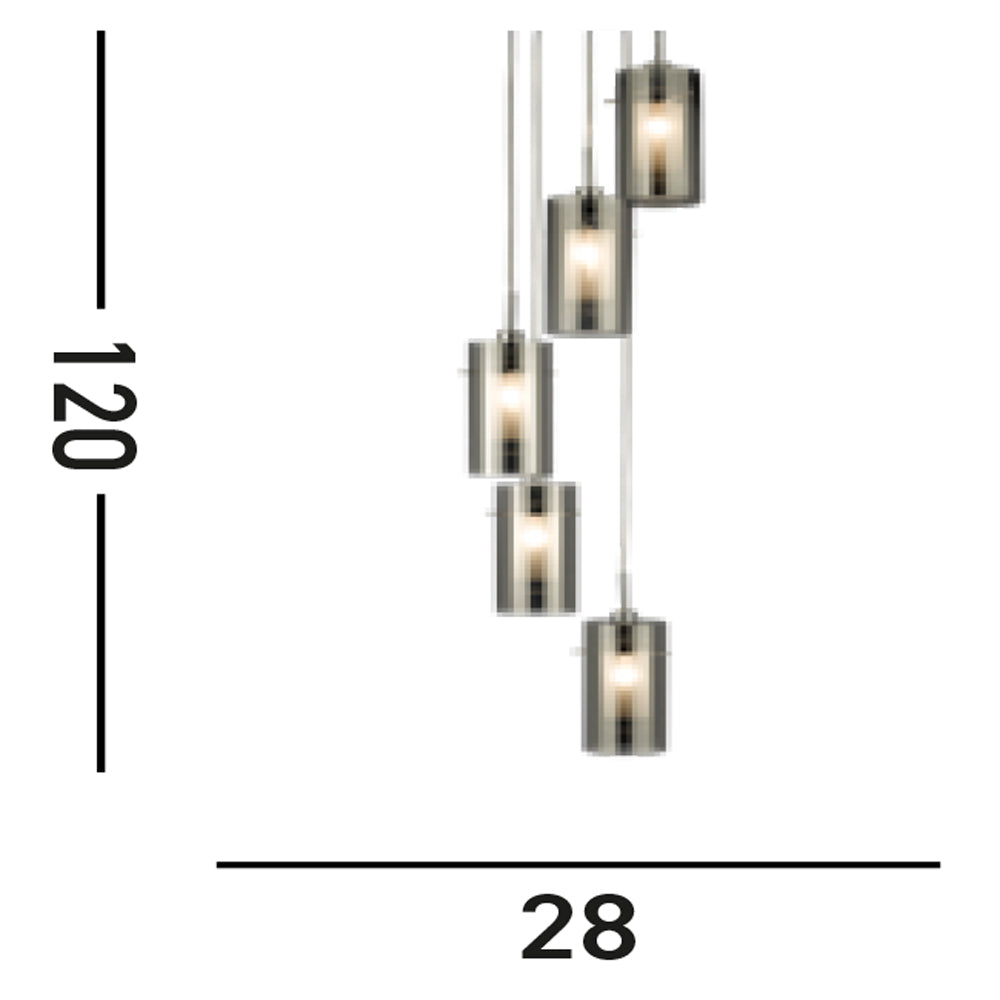 Lampadario Contemporaneo Duo 2 Acciaio Argento Cromo 5 Luci E14