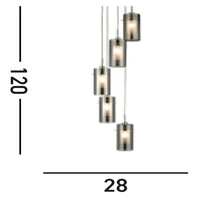 Lampadario Contemporaneo Duo 2 Acciaio Argento Cromo 5 Luci E14