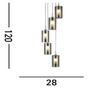 Lampadario Contemporaneo Duo 2 Acciaio Argento Cromo 5 Luci E14