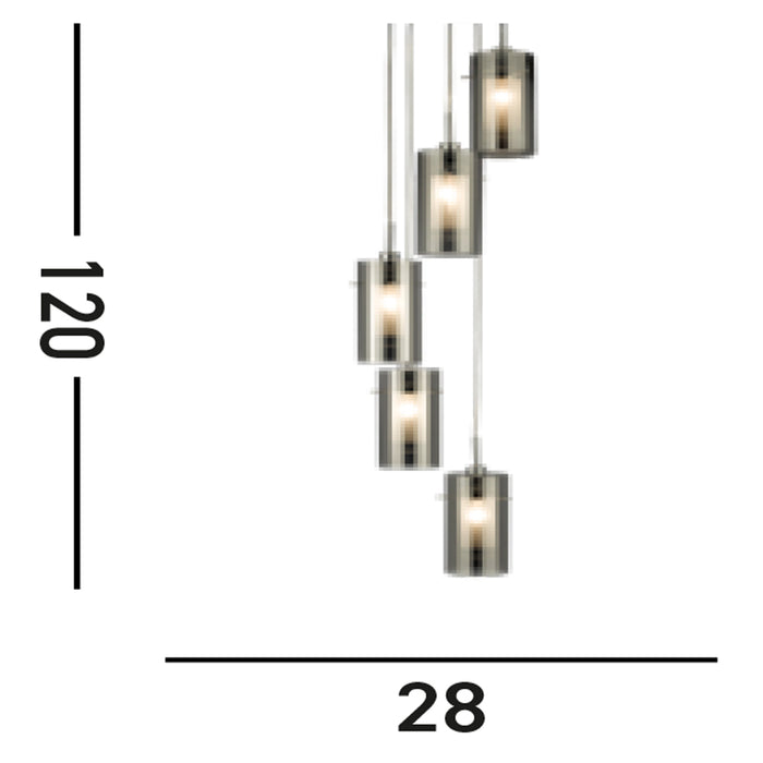 Lampadario Contemporaneo Duo 2 Acciaio Argento Cromo 5 Luci E14