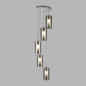 Lampadario Contemporaneo Duo 2 Acciaio Argento Cromo 5 Luci E14