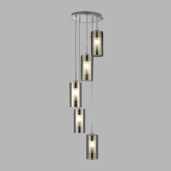 Lampadario Contemporaneo Duo 2 Acciaio Argento Cromo 5 Luci E14