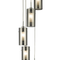 Lampadario Contemporaneo Duo 2 Acciaio Argento Cromo 5 Luci E14