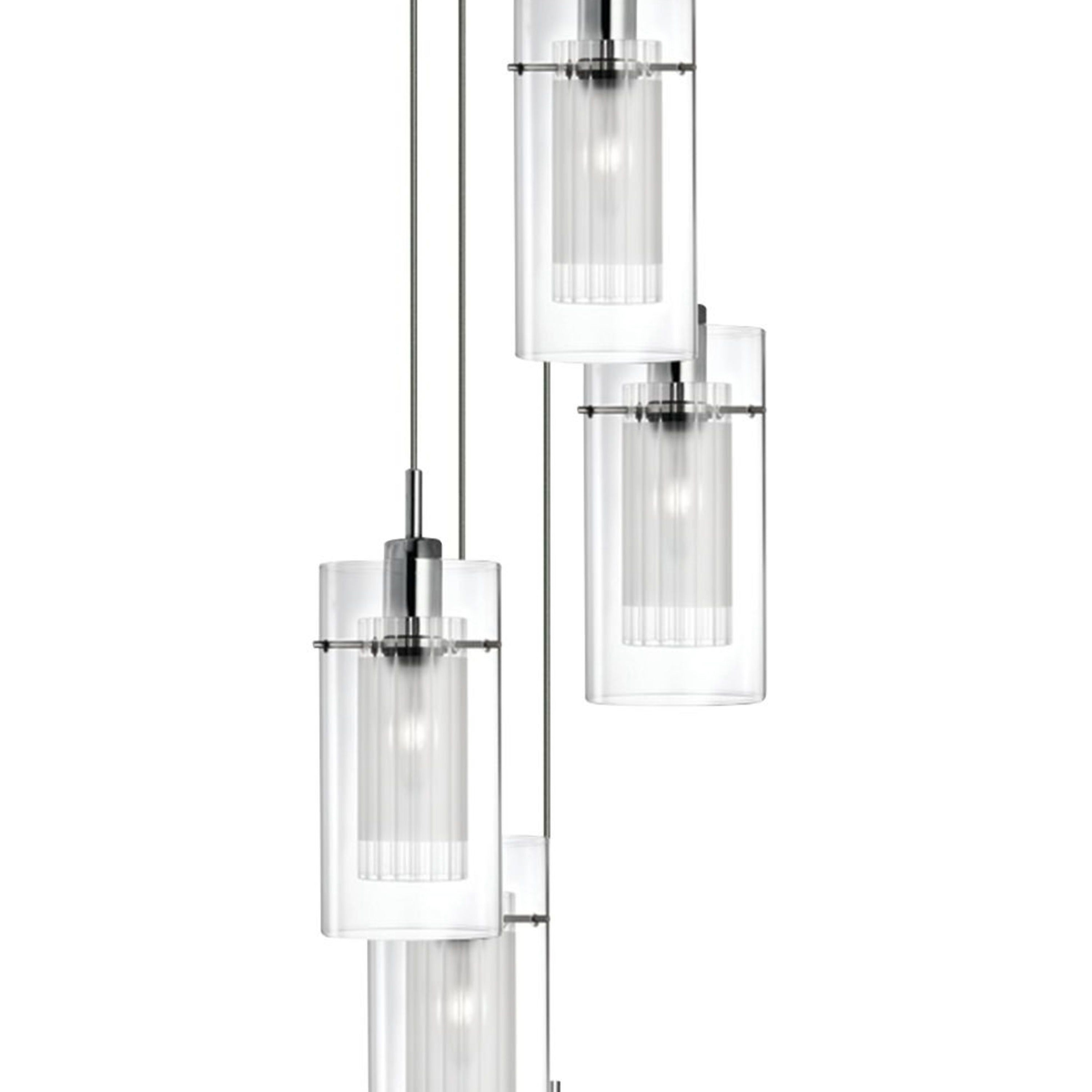 Lampadario Contemporaneo Duo 1 Acciaio Argento Vetro Cromo 5 Luci E14