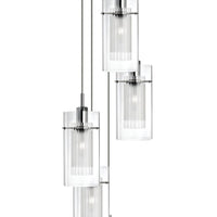 Lampadario Contemporaneo Duo 1 Acciaio Argento Vetro Cromo 5 Luci E14