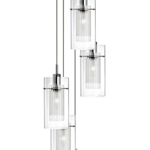 Lampadario Contemporaneo Duo 1 Acciaio Argento Vetro Cromo 5 Luci E14