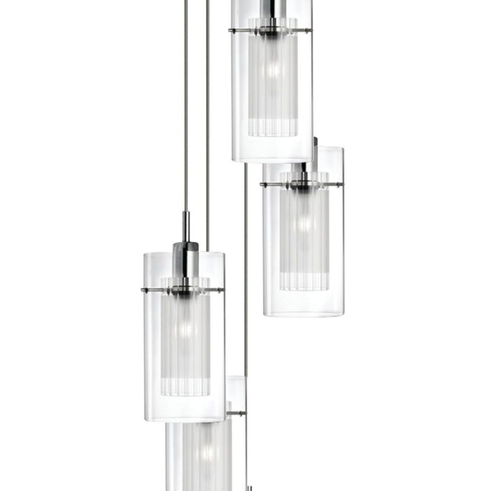 Lampadario Contemporaneo Duo 1 Acciaio Argento Vetro Cromo 5 Luci E14