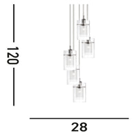 Lampadario Contemporaneo Duo 1 Acciaio Argento Vetro Cromo 5 Luci E14