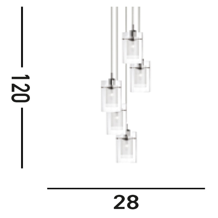Lampadario Contemporaneo Duo 1 Acciaio Argento Vetro Cromo 5 Luci E14