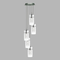 Lampadario Contemporaneo Duo 1 Acciaio Argento Vetro Cromo 5 Luci E14