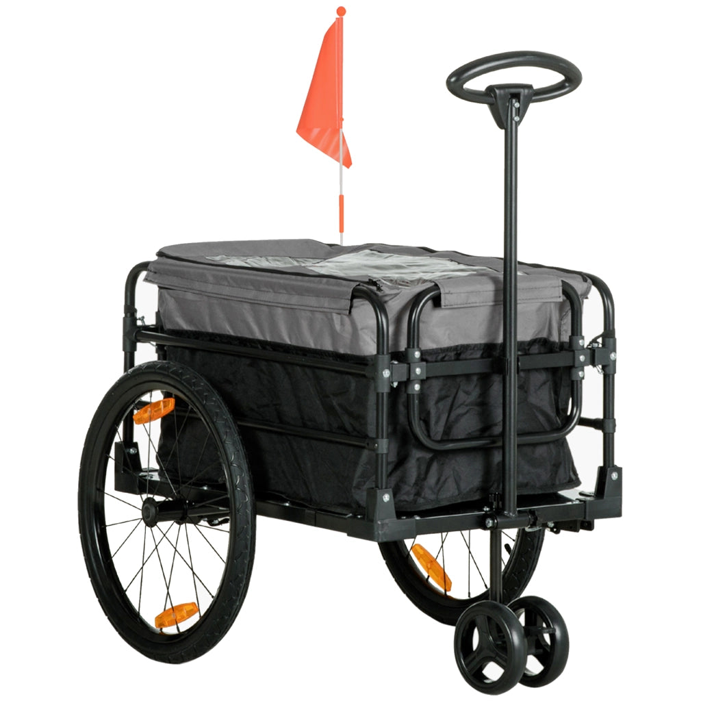 Carrello portapacchi 2 in 1 per bicicletta e uso manuale, nero, struttura in acciaio, portata massima 40 kg, 130 x 64 x 64/103 cm