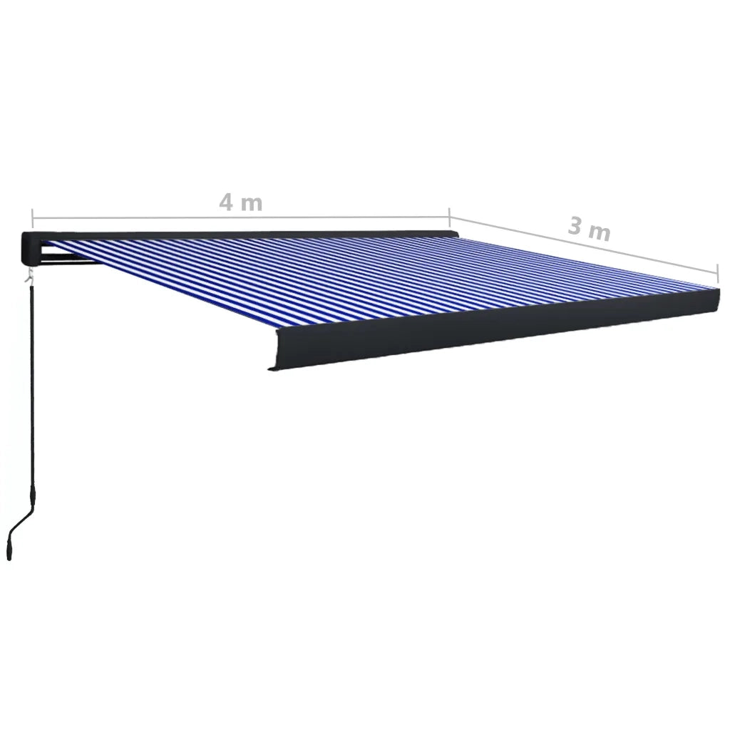 Tenda a Cassonetto Manuale 400x300 cm Blu e Bianca 3052704