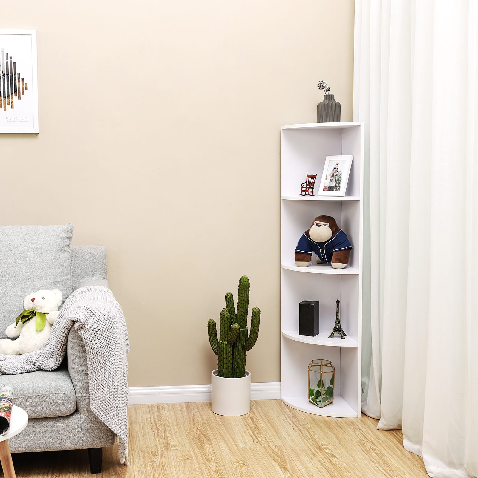 Libreria Valora CORNER SHELF bianca dal design moderno per soggiorno