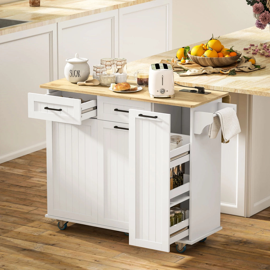 Isola cucina mobile con presa elettrica e USB ¨C Xylo ¨C bianco con ripiano ribaltabile