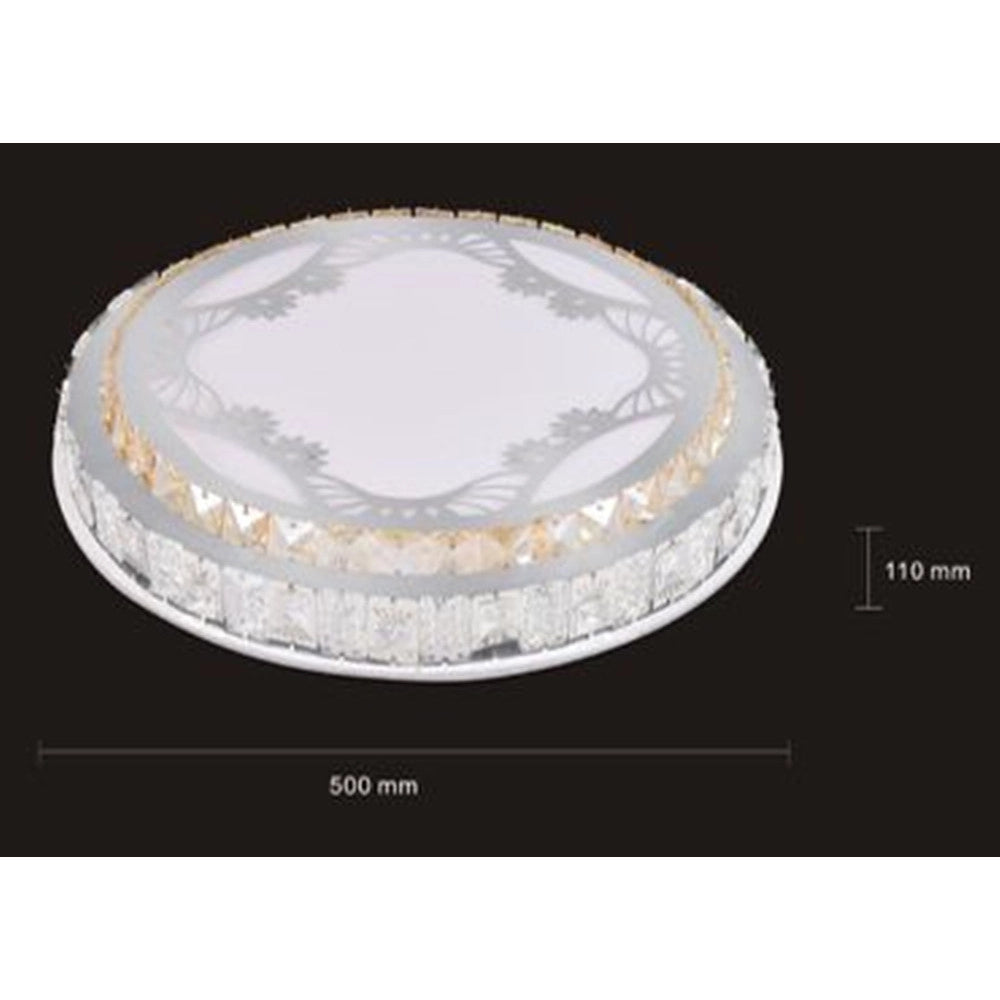 Trade Shop - Plafoniera Soffitto 65w ø50cm Led Tondo A Strati Cristalli Decorato Luce Fredda 63283 -