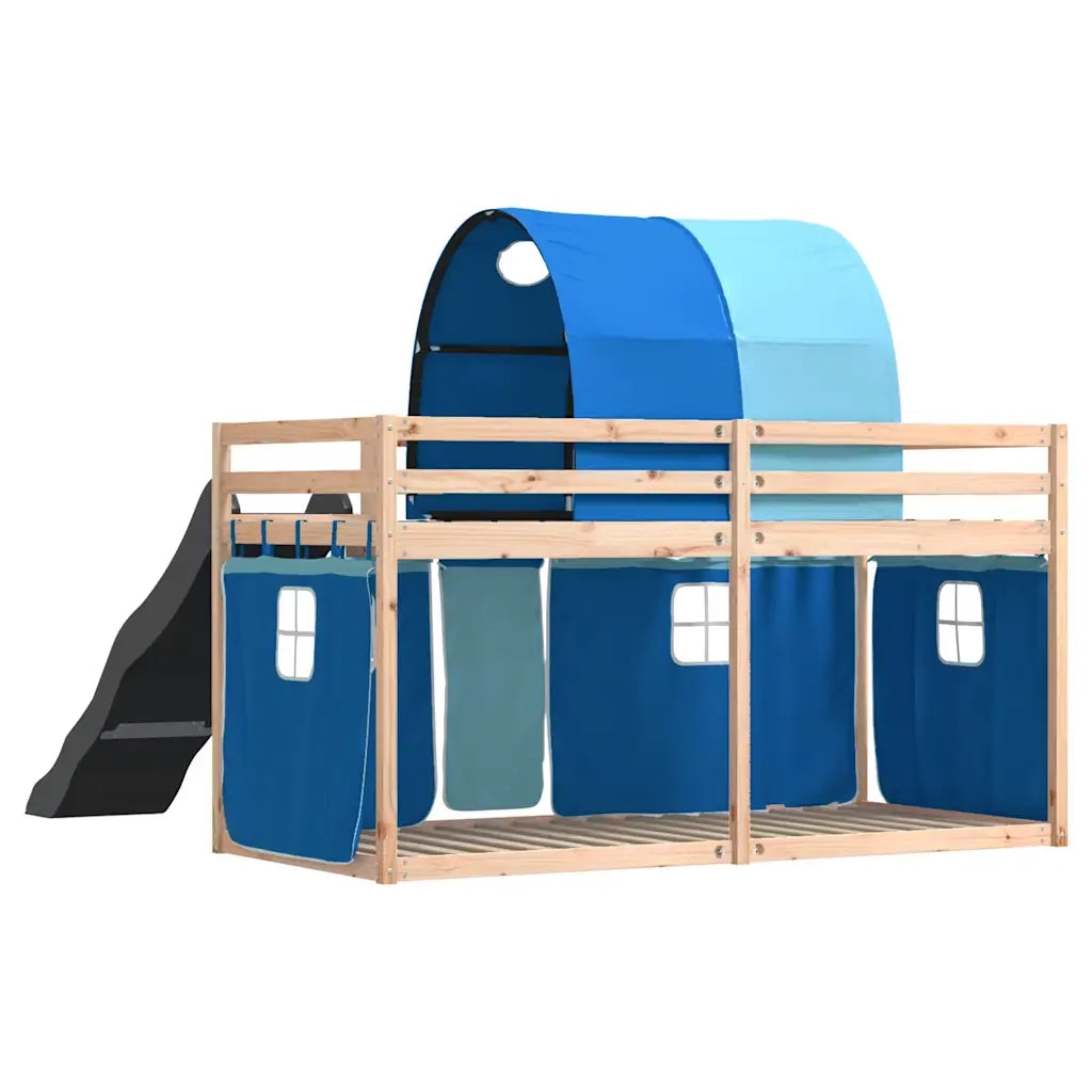 Letto singolo | Letto per adulti | Letto a Castello con Scivolo e Tende Blu 80x200 cm