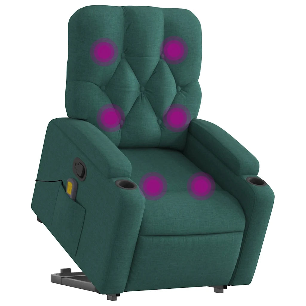 Poltrona Alzapersona Massaggiante Verde Scuro in Tessuto 3204728