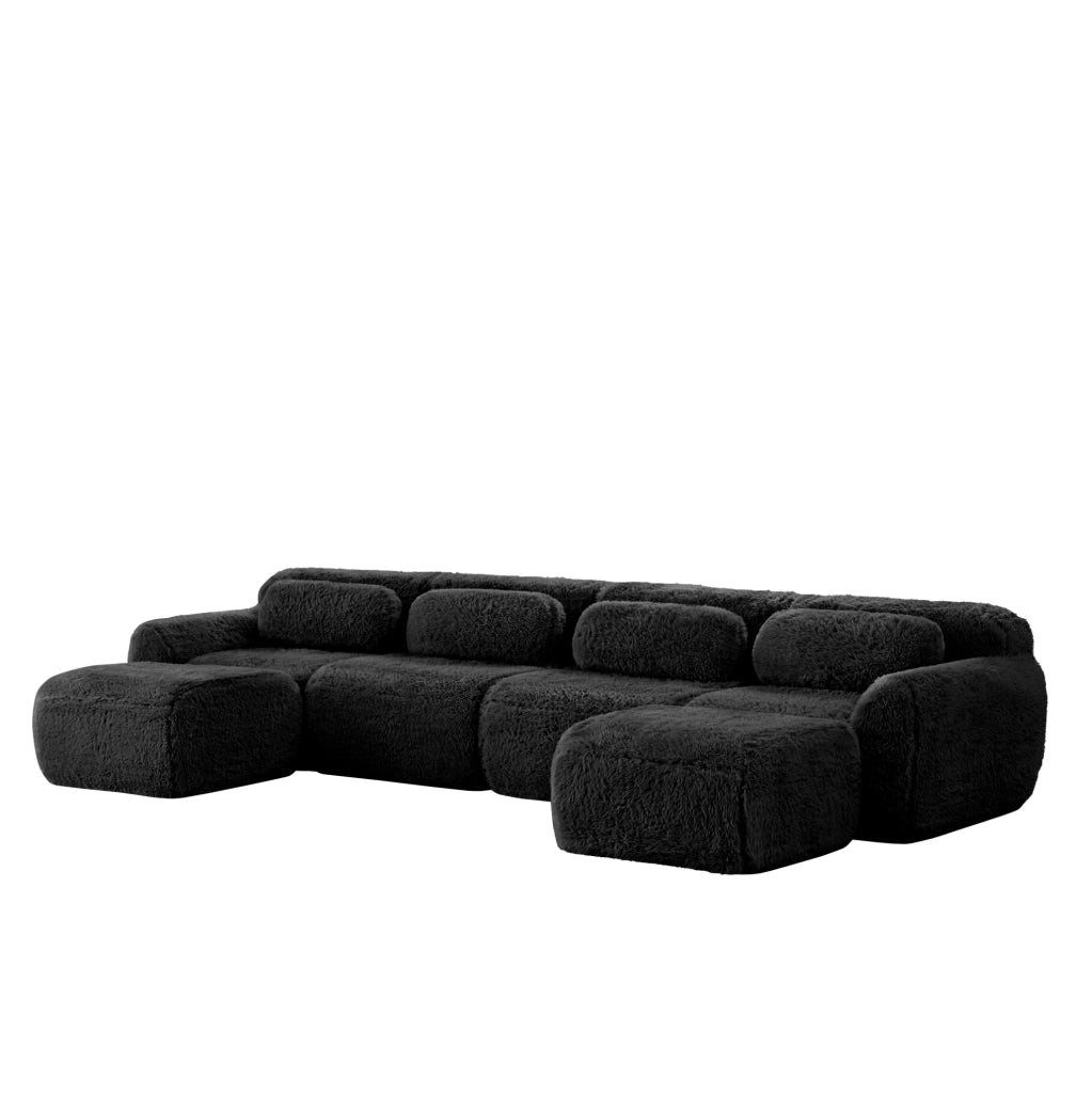 Divano modulare angolare a U 378x179x73 cm in tessuto peluche nero; senza montaggio