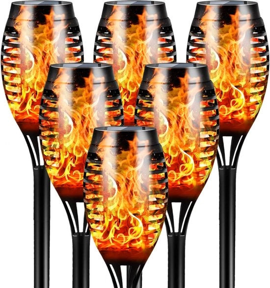 Decorazione estiva per esterno Lampade solari lampade a fiamma danzante IP65 impermeabile illuminazione paesaggistica 6 pezzi - 53 cm - accensione automatica a/su - giardino terrazza prato vialetto