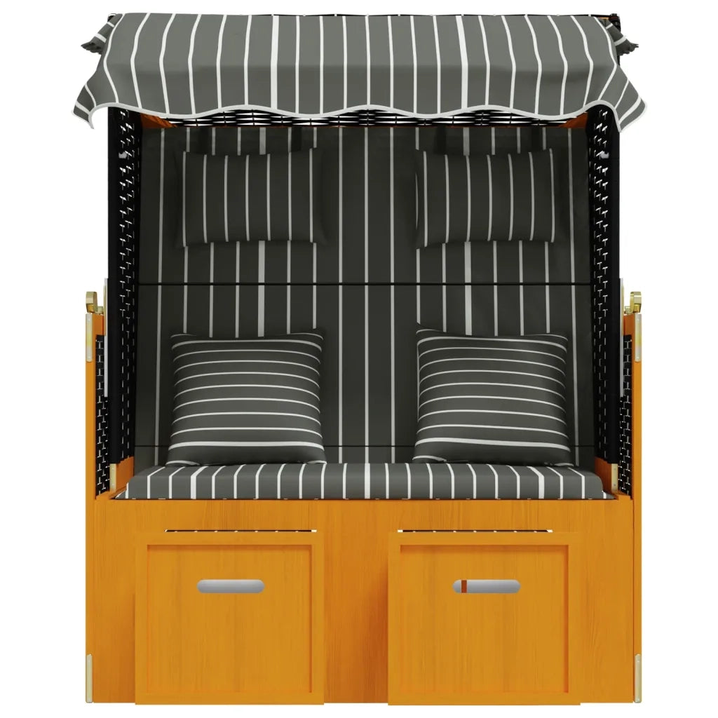Strandkorb con Cuscini Polyrattan Legno Massello Nero e Grigio 318666
