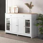 Credenza 120x37x80 cm con 4 ante; 2 cassetti e ripiani regolabili; MDF bianco