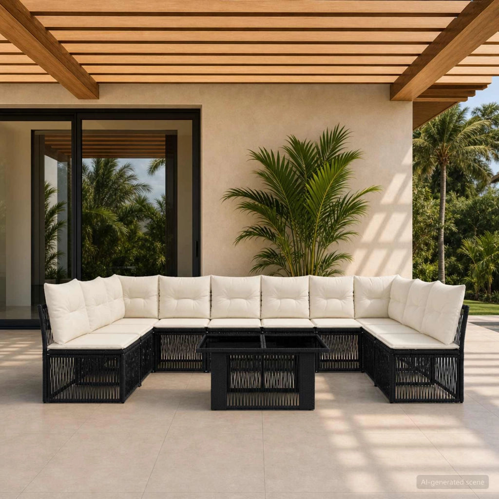Set Divano da Giardino 11 pz Nero polyrattan 3436519