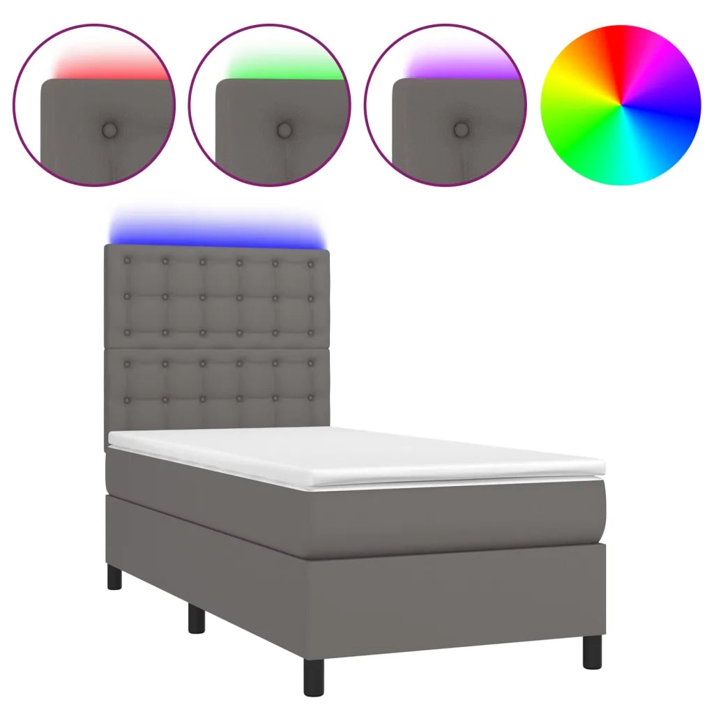 Giroletto Molle con Materasso e LED-Struttura Letto con LED Grigio 80x200cm Similpelle 819538