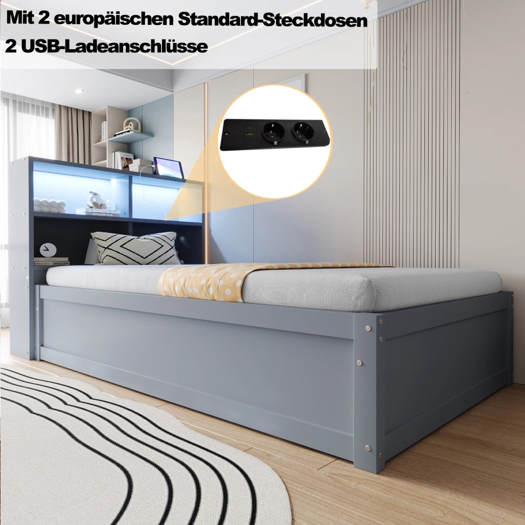 Letto matrimoniale con funzione divano e stoccaggio legno grigio 90x200 cm