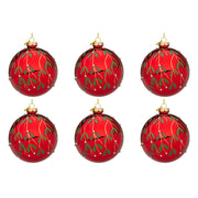 Palline di Natale in Vetro Rosse con Decorazione Verde Blade Diametro: 80 mm