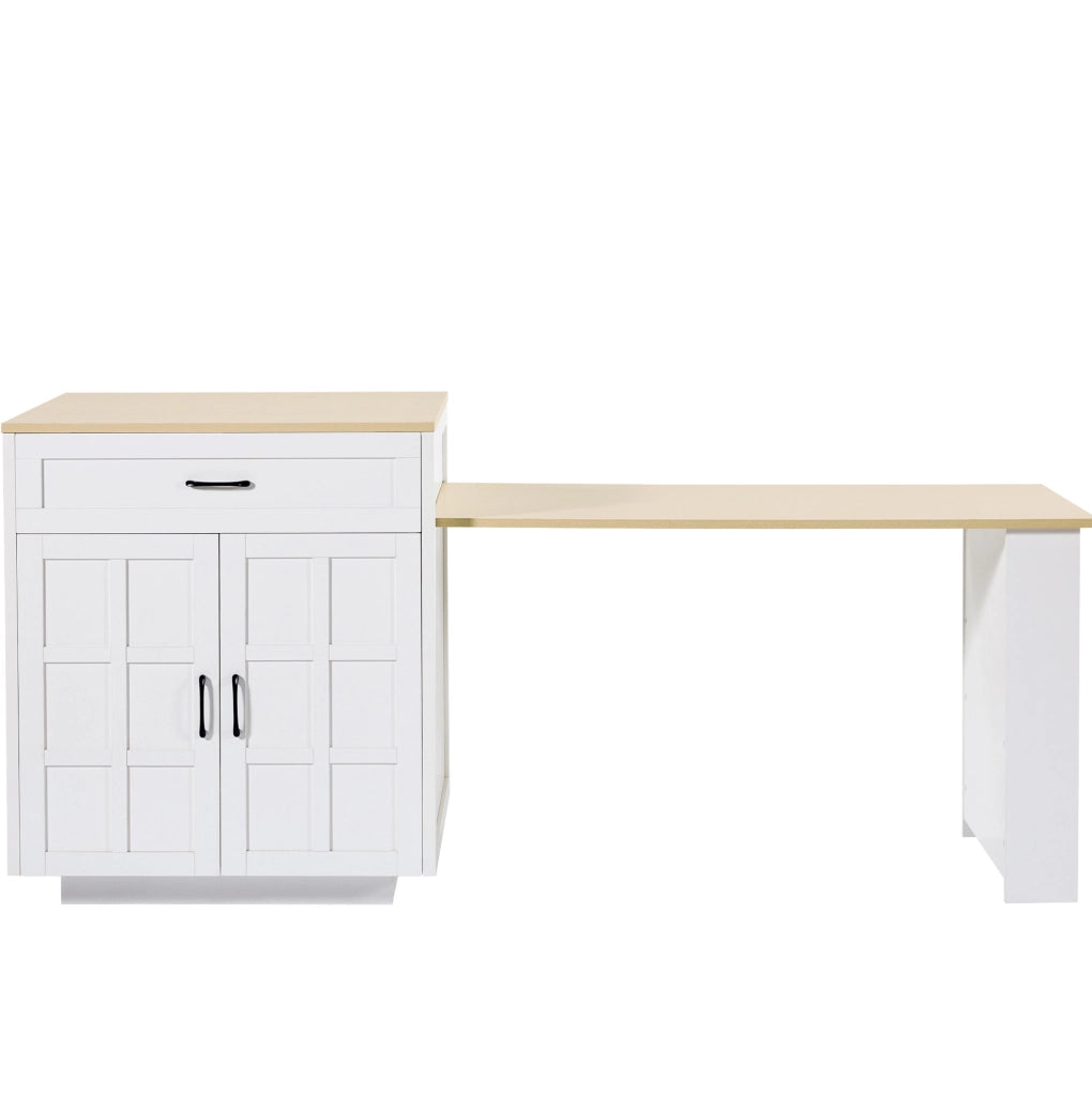 Tavolo bar 133-202x70x93.5 cm allungabile con contenitore e ripiani in MDF bianco