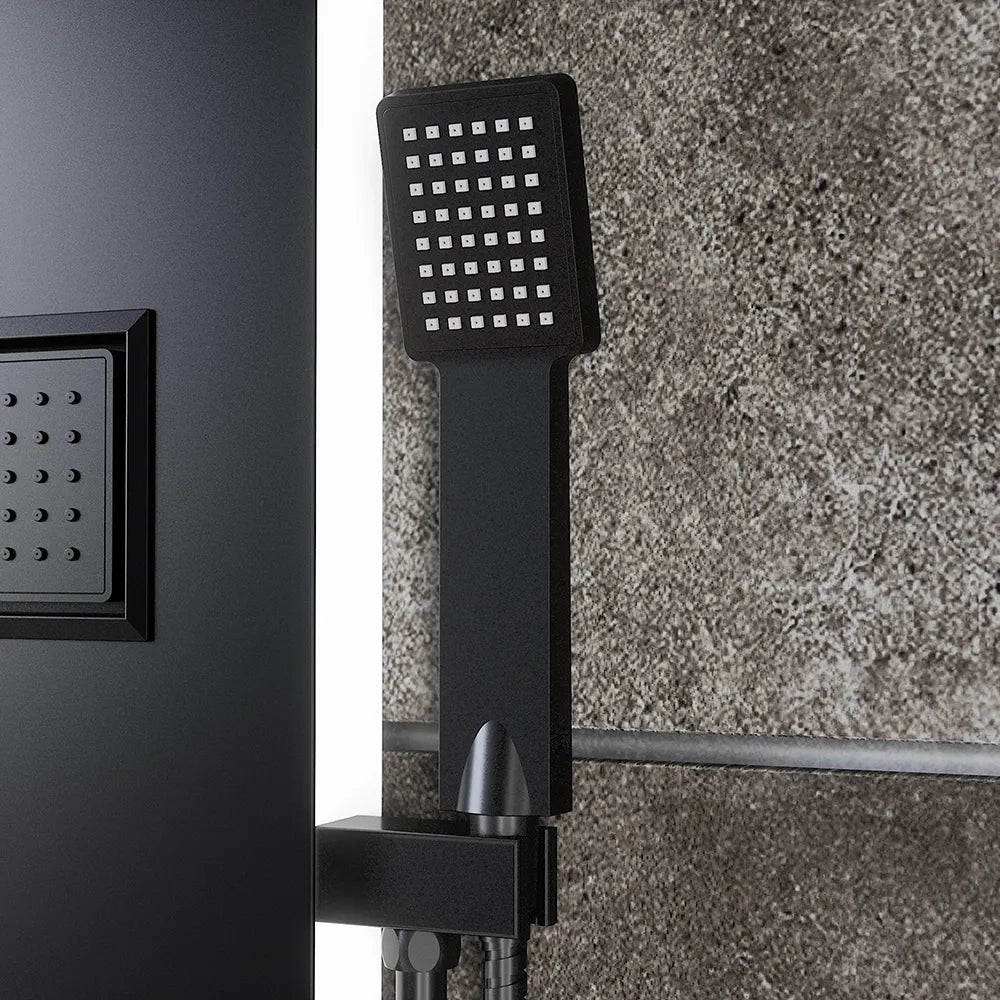 Pannello doccia in alluminio nero e back bianco con doccino, 4 funzioni |  Tago