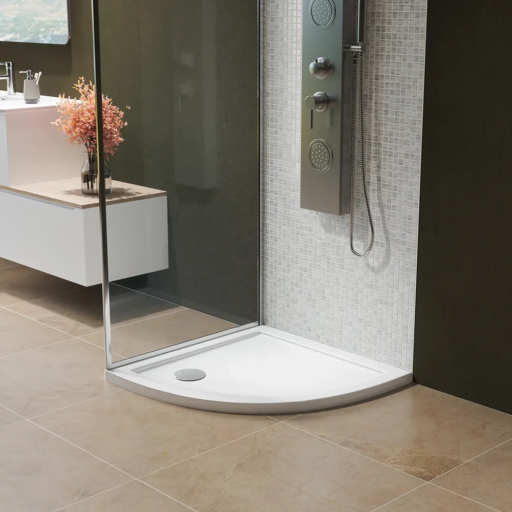 Piatto doccia semicircolare 80x80 cm bianco lucido bordato in acrilico rinforzato | Asteios