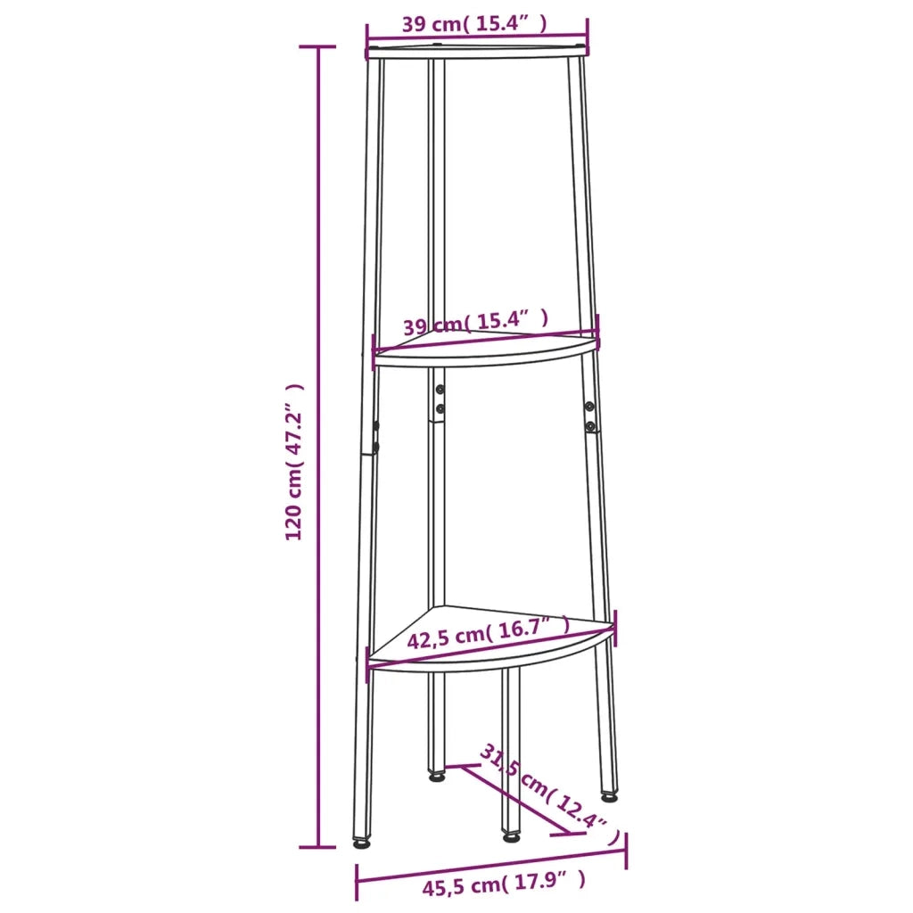 Scaffale Angolare a 3 Livelli Nero 45,5x31,5x120 cm CFW4242465
