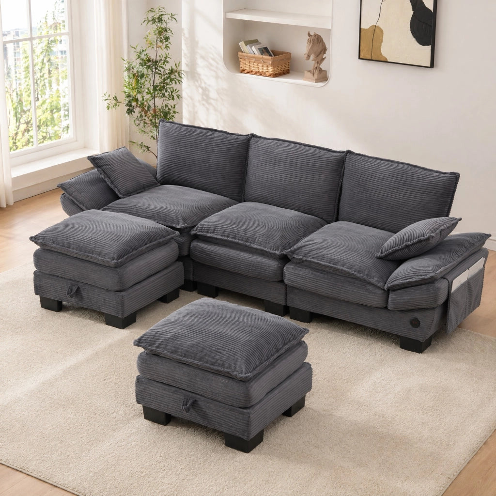 DIVANO Modulare 3 posti 260x132x84 cm Corduroy Grigio scuro Set da 3 pezzi