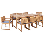 Set da Giardino Legno di Acacia chiaro con Tavolo e 8 Sedie con Cuscini blu giardino terrazzo