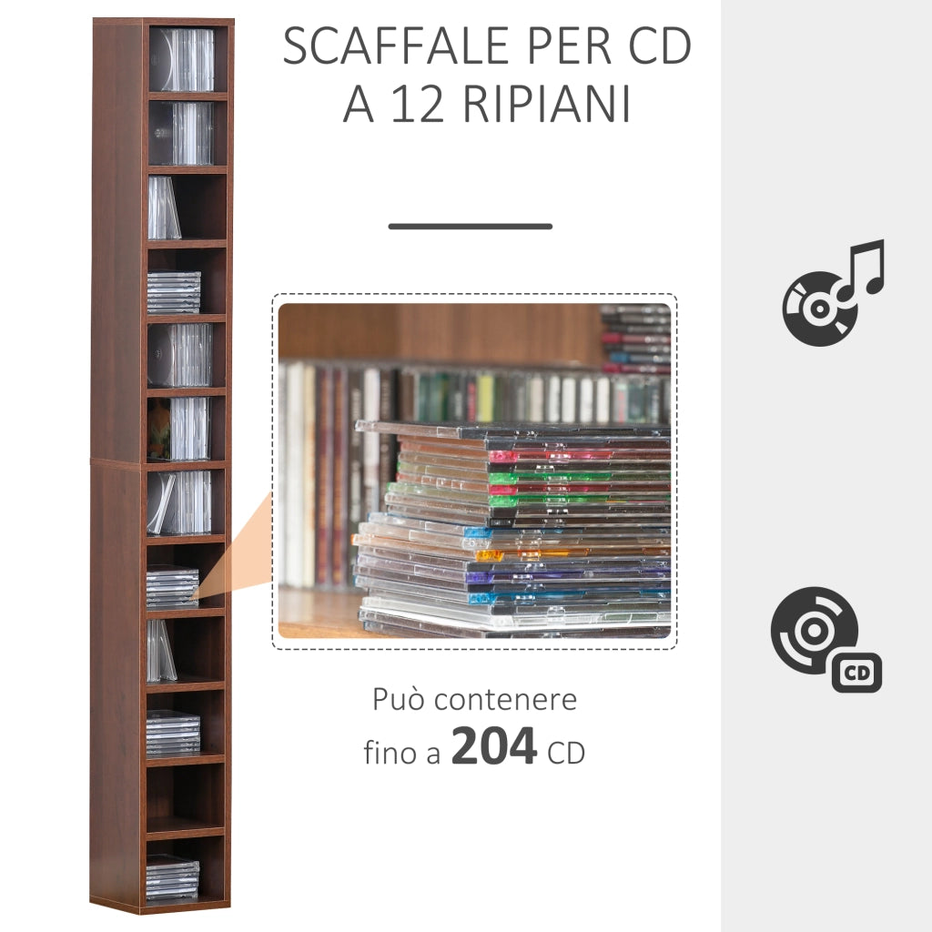 Libreria Porta CD 12 Ripiani per CD Videogames Blu-ray ¨C zephmum ¨C MDF Truciolato 21x20x175 cm Marrone