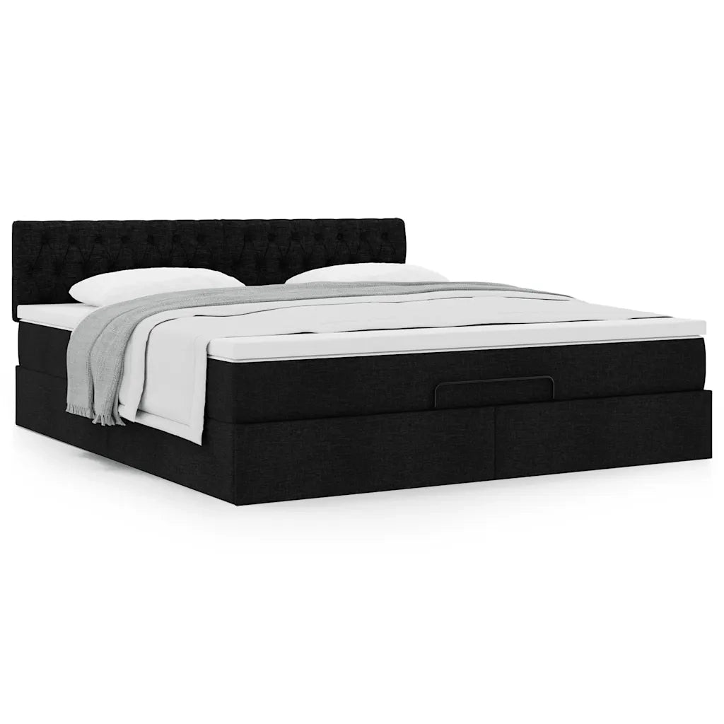 Struttura Letto Pouf con Materasso Nero 160x200 cm in Tessuto 3311555